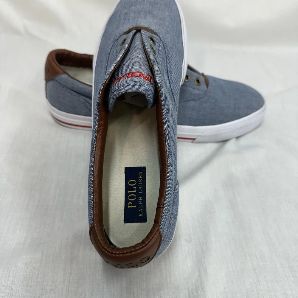 Polo Ralph Lauren Sz 12D Vito Sneakers Blue Chambray Red Pony Shoes Resort Wear